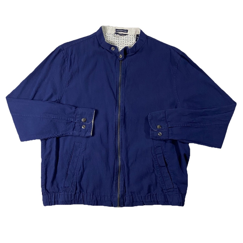 Bruno Washable Linen Blend Full Zip Jacket Navy Women's M Classic Quiet Luxury